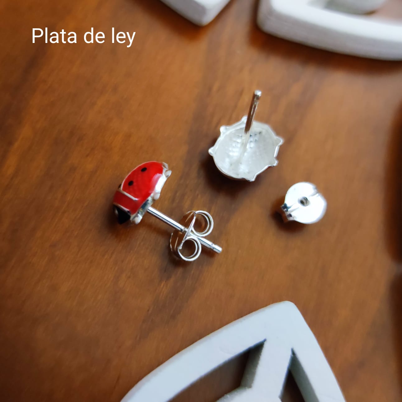 Pendientes infantiles de Plata de ley con mariquitas 3