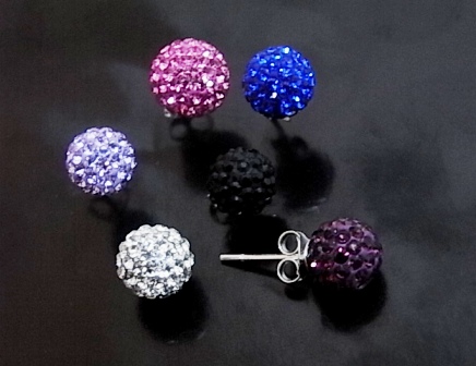 Pendientes en Plata de Ley y Cristal bola 8 Mm.