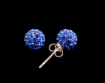 Pendientes en Plata de Ley y Cristal bola 8 Mm. Azul