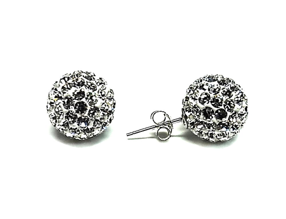 Pendientes de Plata de ley con cristal Blanco 12 Mm.