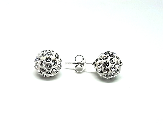 Pendientes en Plata de Ley y Cristal bola 8 Mm. Blanco