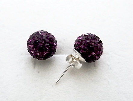 Pendientes Plata de Ley y Cristal de colores 10 Mm. Berenjena