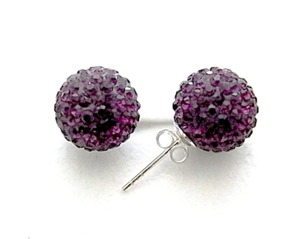 Pendientes de Plata con Cristal 12 Mm. Berenjena