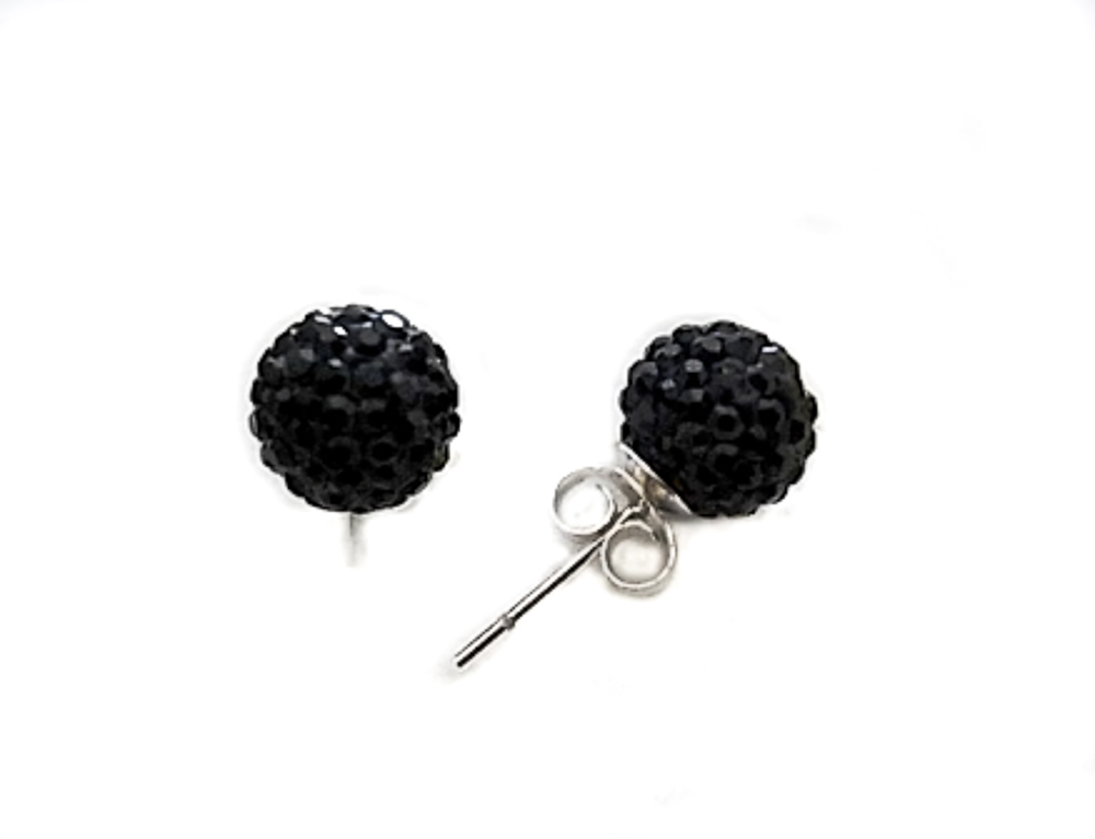 Pendientes en Plata de Ley y Cristal bola 8 Mm. Negro