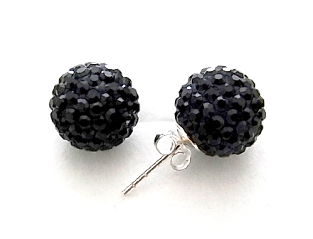 Pendientes de Plata con Cristal negro 12 Mm.