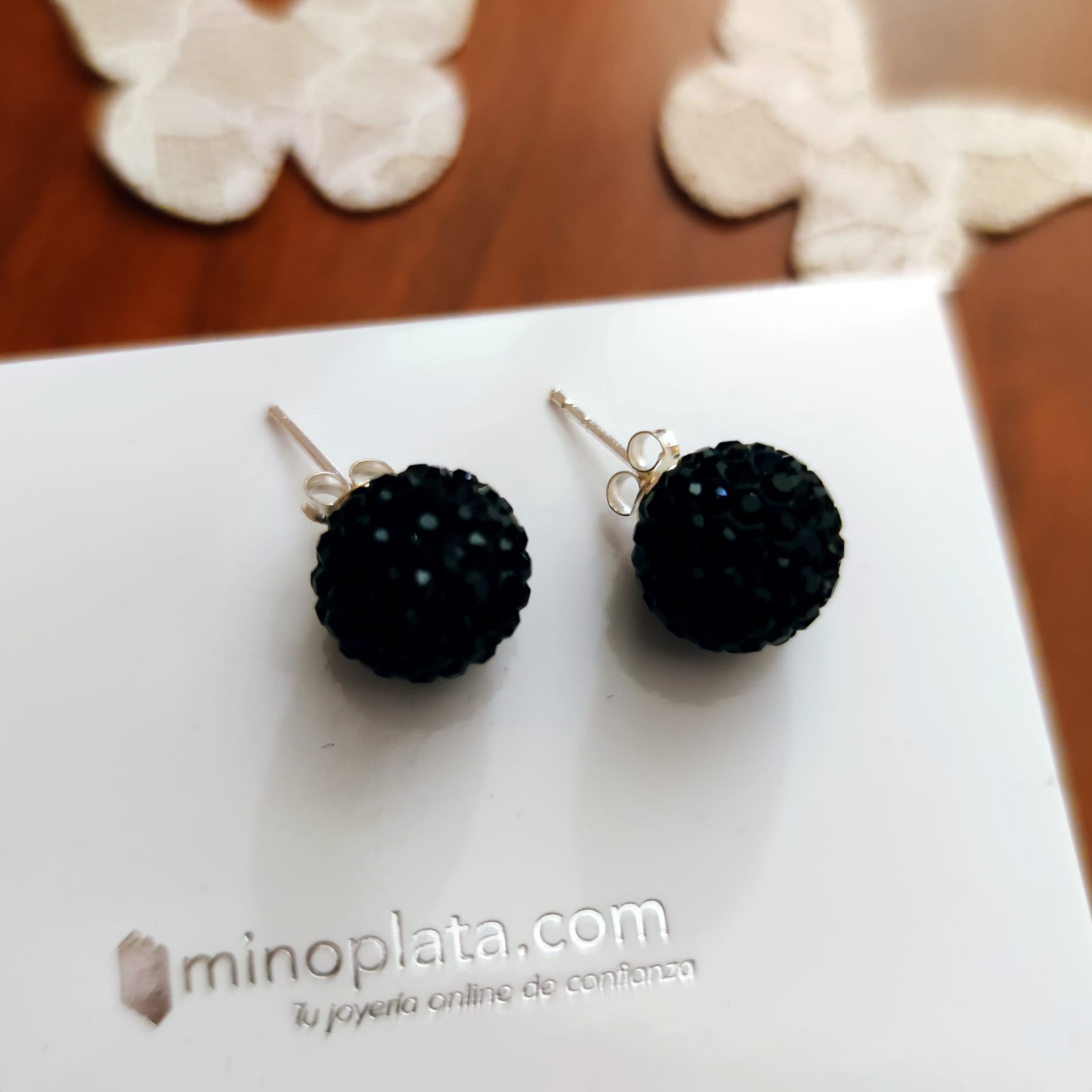 Pendientes de Plata con Cristal negro 12 Mm. 1