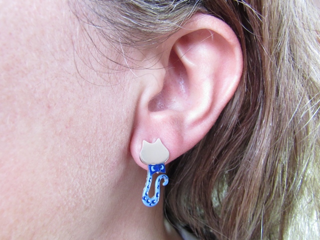 Pendientes de Plata dobles gato azul 1