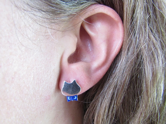 Pendientes de Plata dobles gato azul 2