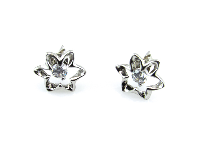 Pendientes flores de Plata rodiada con Circonitas blancas