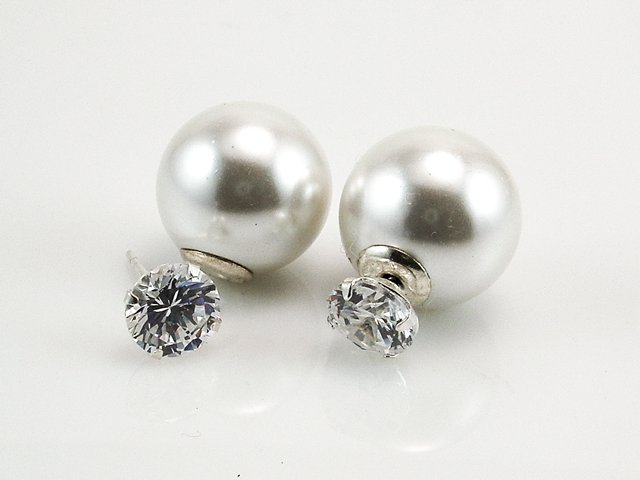 Pendientes dobles Ear cuff de Plata,Perla y Circonita
