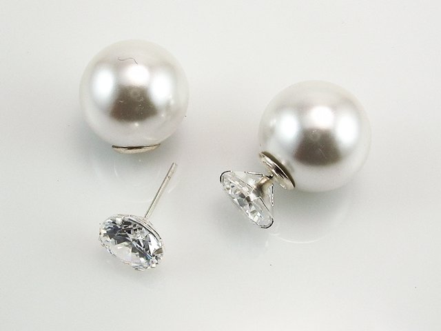 Pendientes dobles Ear cuff de Plata,Perla y Circonita 1