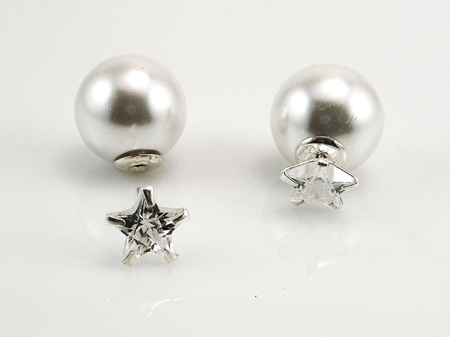 Pendientes Ear cuff estrella de Plata con Perla y Circonita