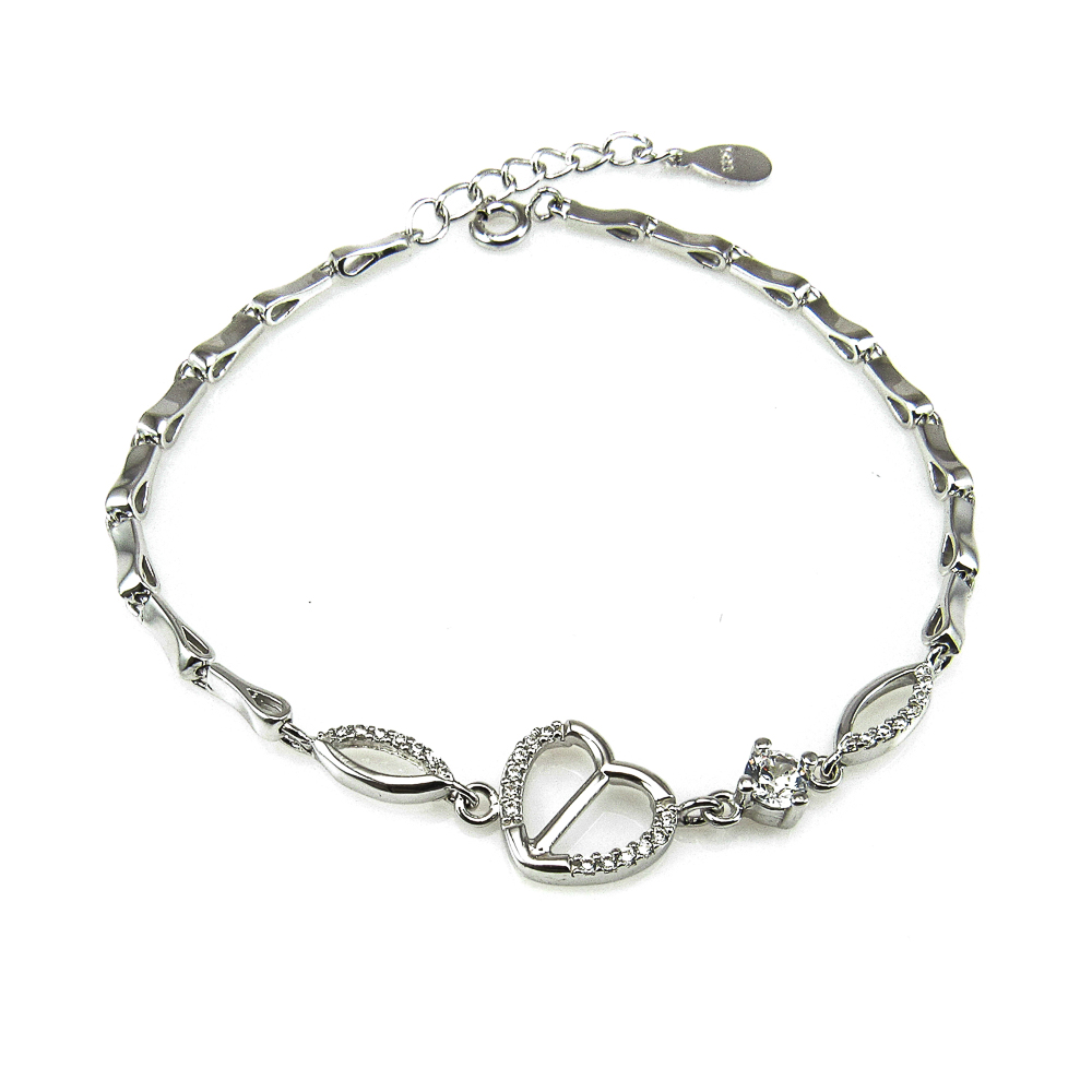 Pulsera corazón partido de Plata rodiada con Circonitas