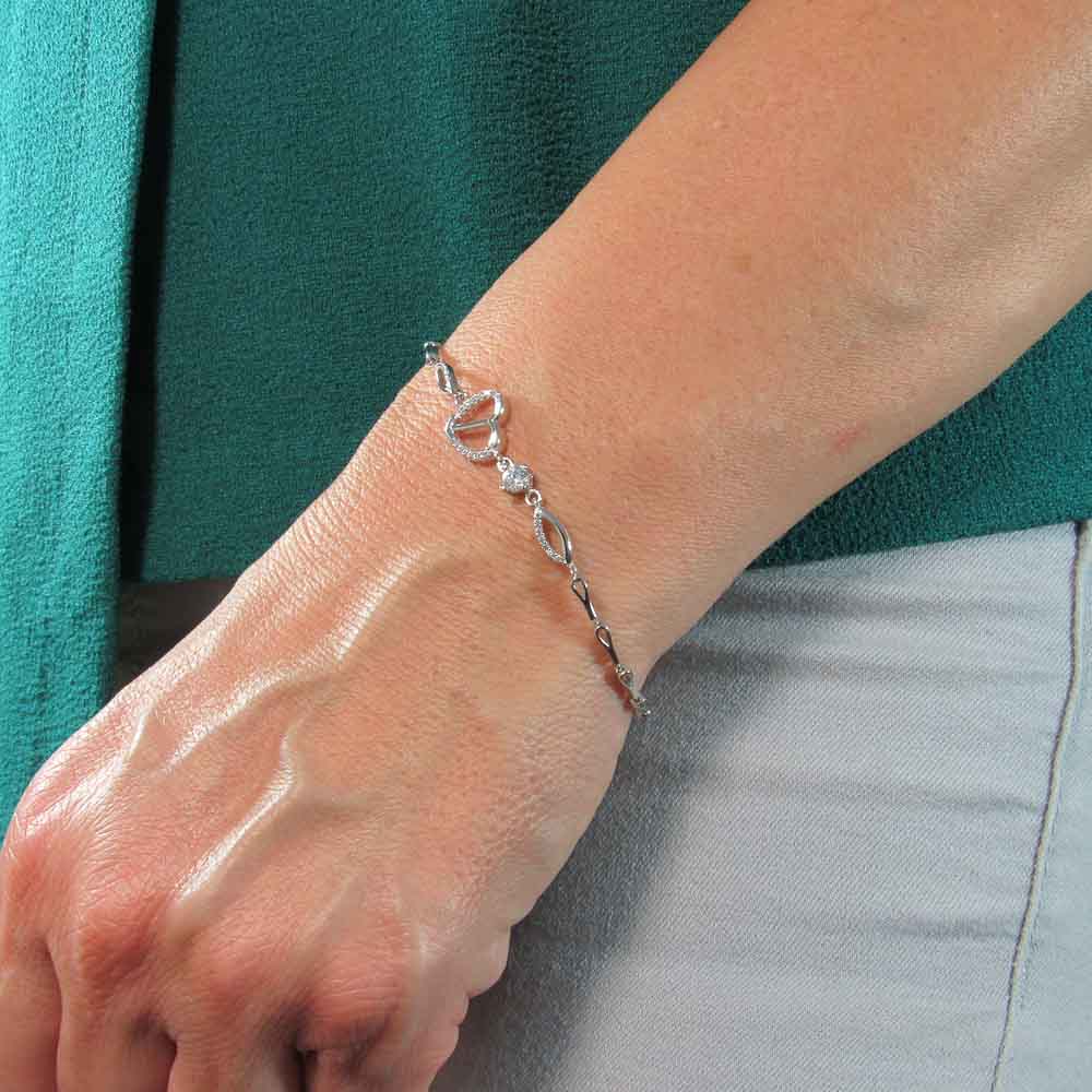 Pulsera corazón partido de Plata rodiada con Circonitas 1