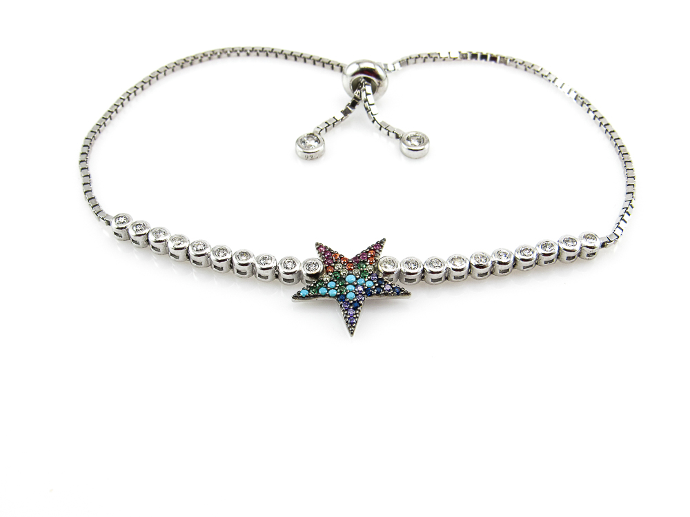 Pulsera estrella de Plata rodiada con Circonitas