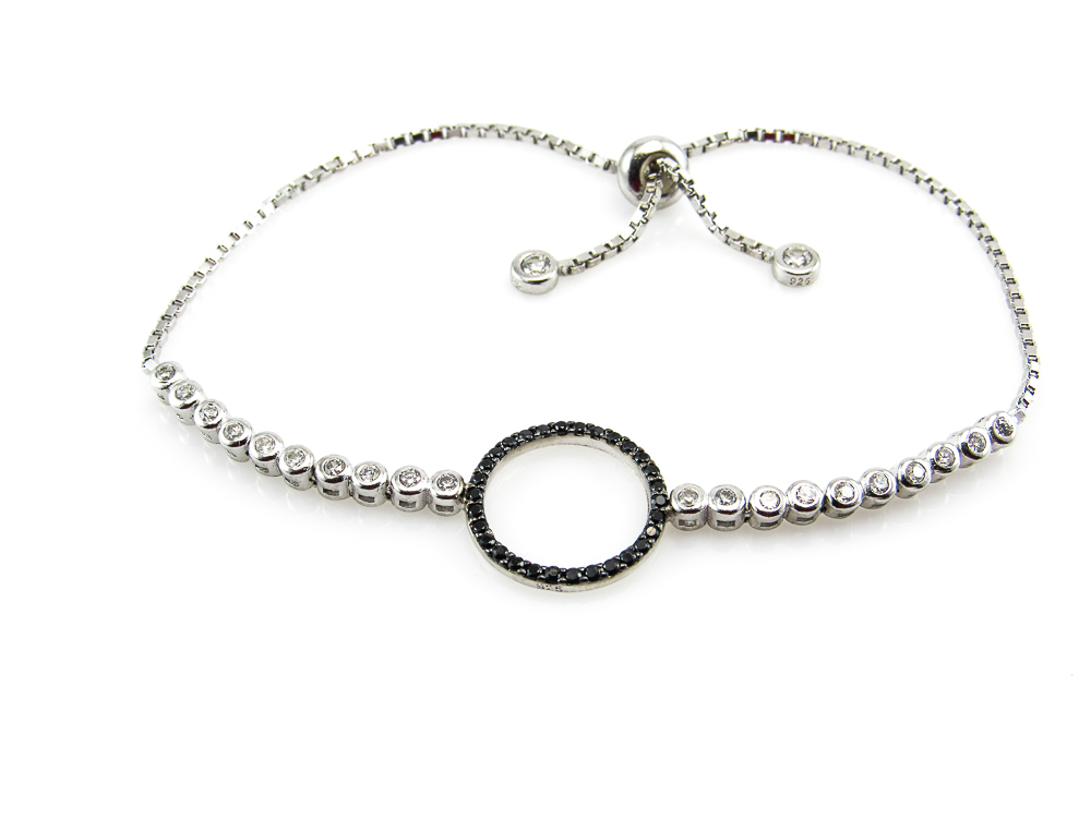Pulsera Karma de Plata rodiada con Circonitas y ajustable