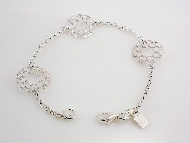 Pulsera de Plata de ley con círculos corazones