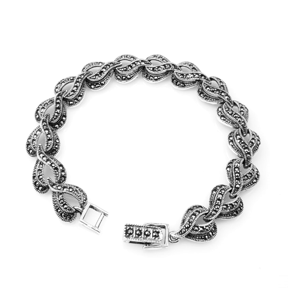 Pulsera estilo vintage de Plata de ley envejecida y Marquesitas