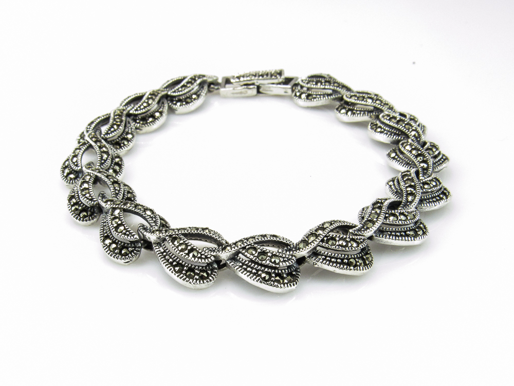 Pulsera estilo vintage de Plata de ley envejecida y Marquesitas 1
