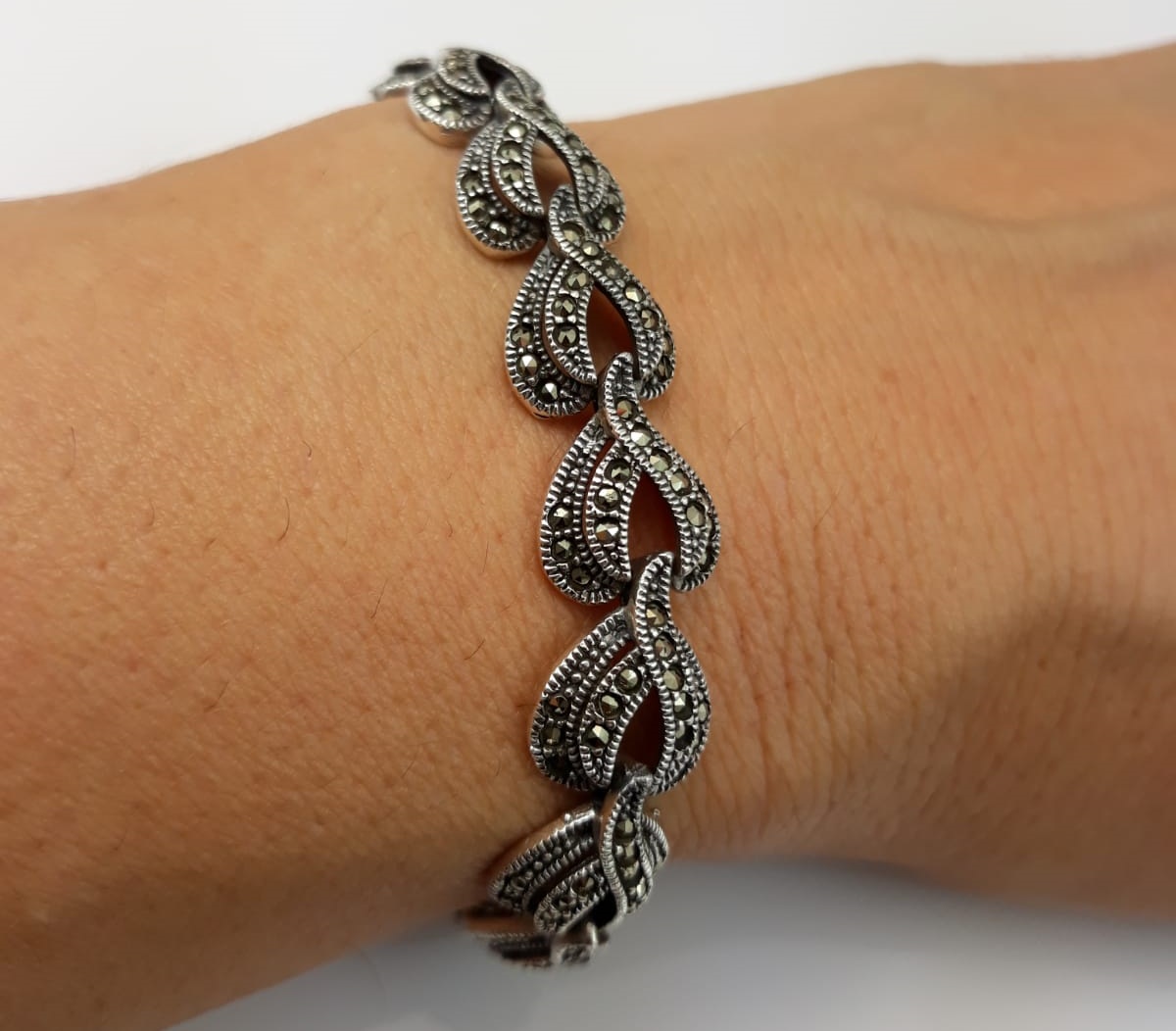 Pulsera estilo vintage de Plata de ley envejecida y Marquesitas 2