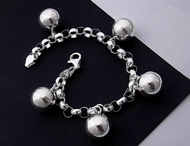 Pulsera Rolo Plata Bolas 14 Mm.