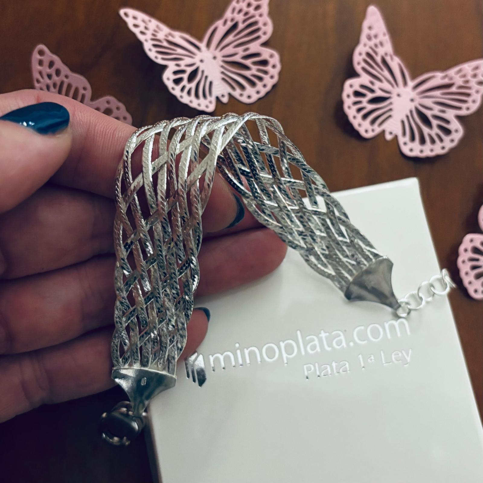 Pulsera trenzada ancha de Plata de ley 925