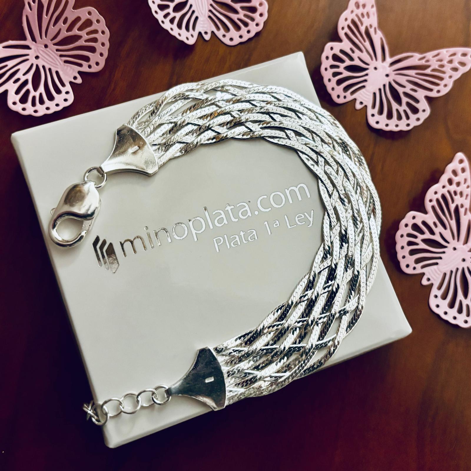 Pulsera trenzada ancha de Plata de ley 925 2