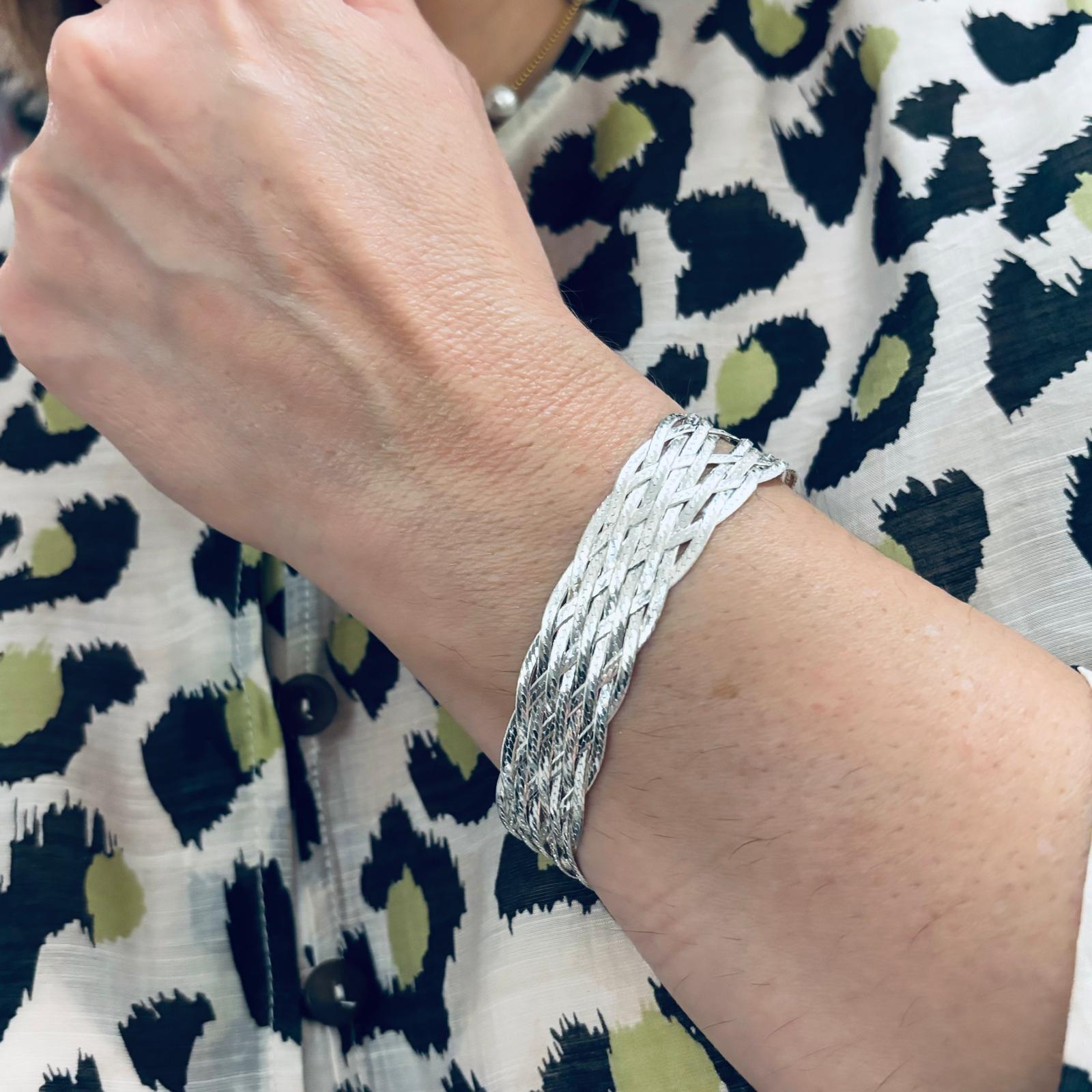 Pulsera trenzada ancha de Plata de ley 925 3