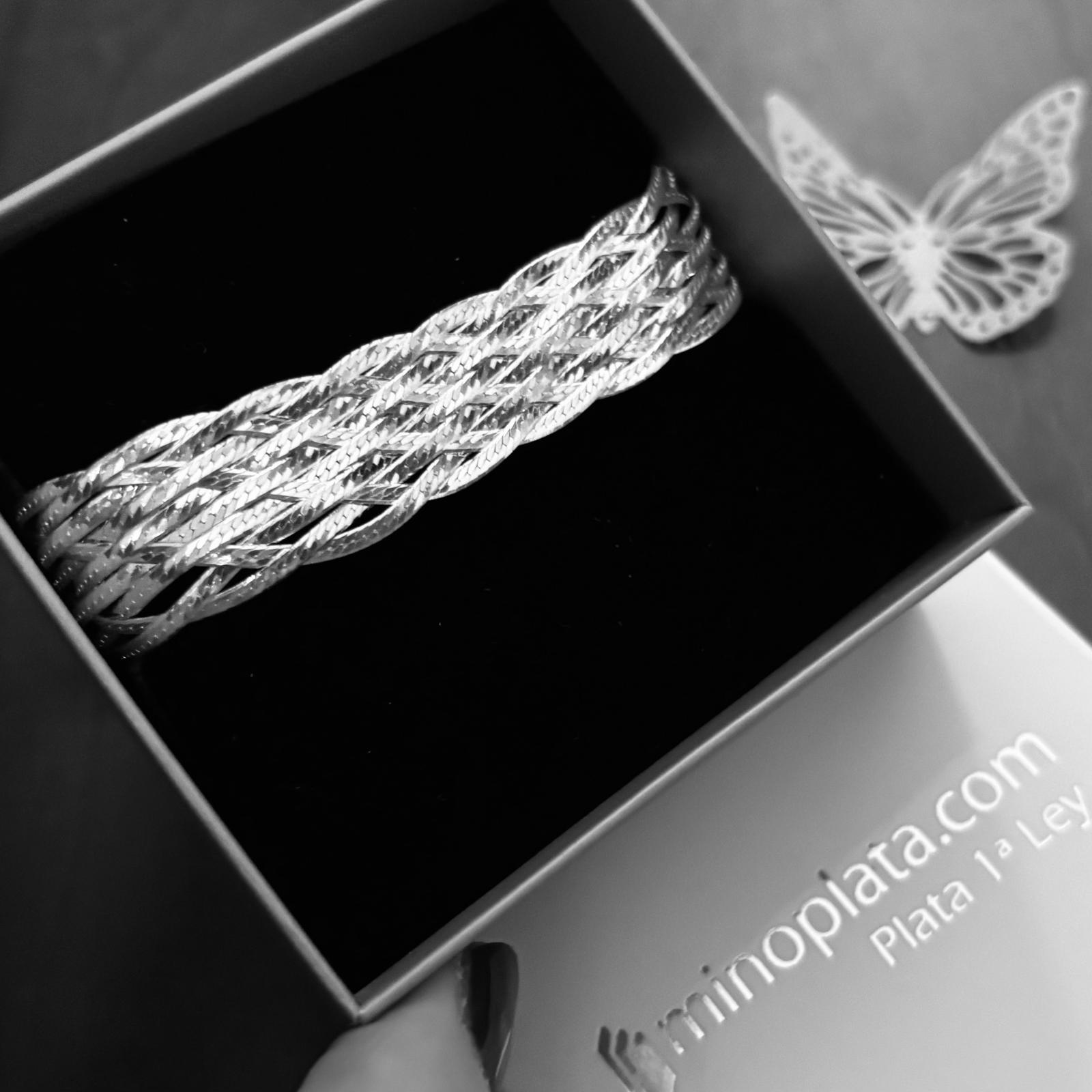 Pulsera trenzada ancha de Plata de ley 925 4