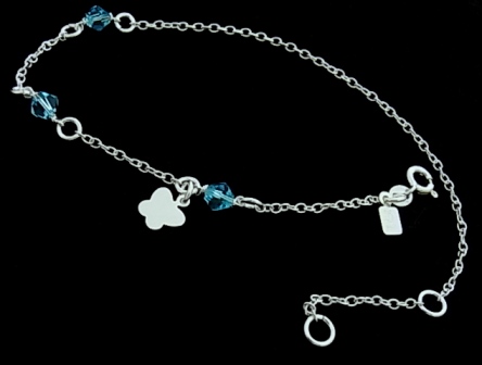 Pulsera tobillera de Plata de ley cristales azules y mariposa