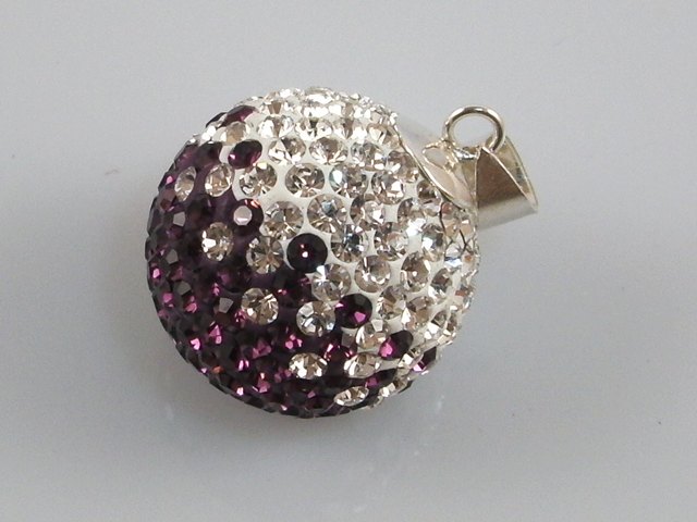 Llamador Angel en Plata y Cristal combinado 18 Mm.Morado y blanc