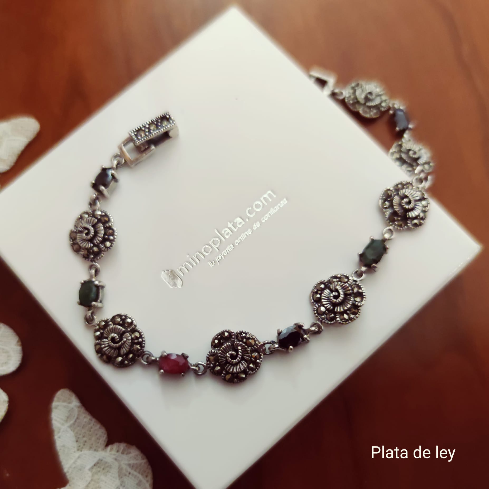 Pulsera de Plata vieja con piedras preciosas Marcasitas 2