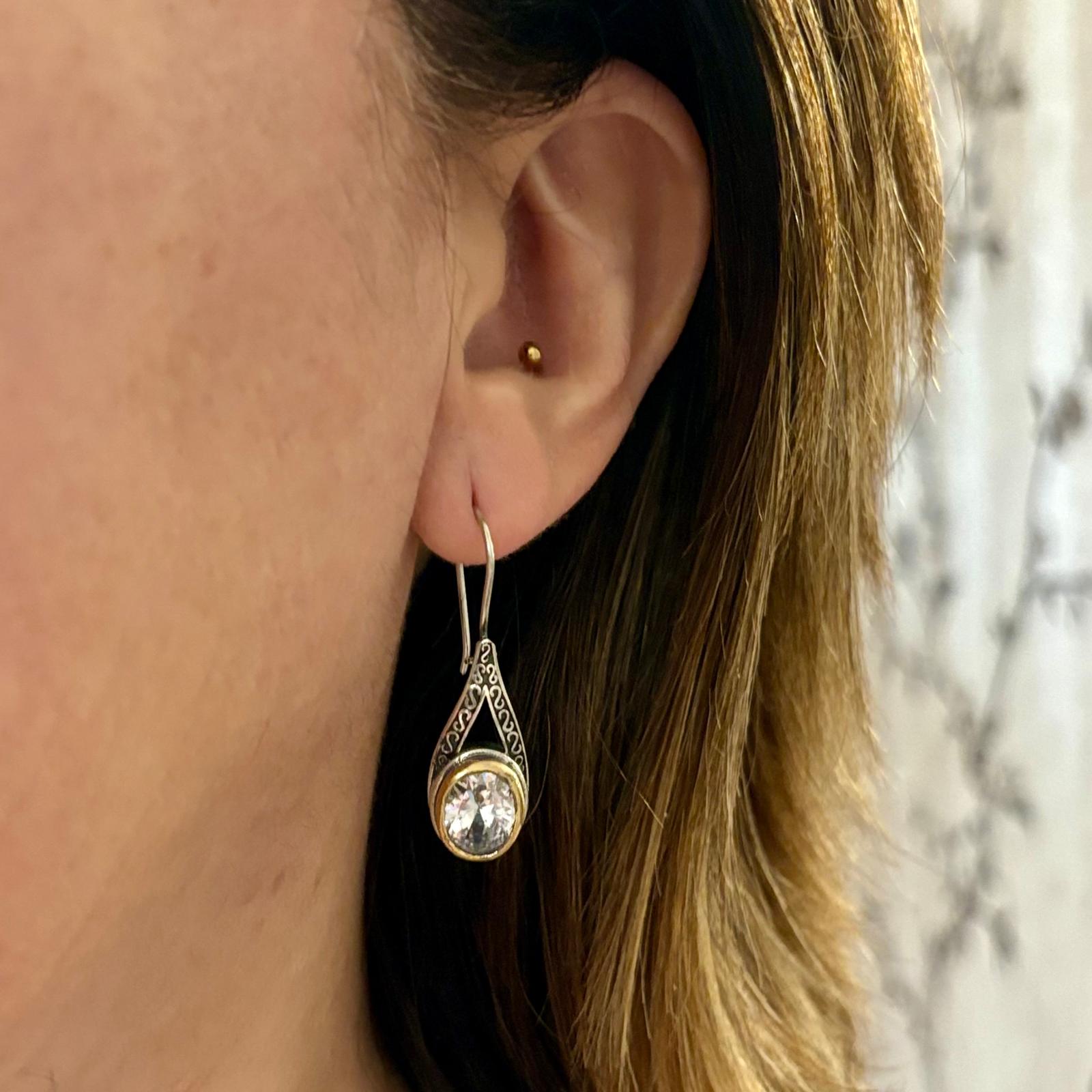 Pendientes de Plata vieja y latón con Circonitas blancas 3
