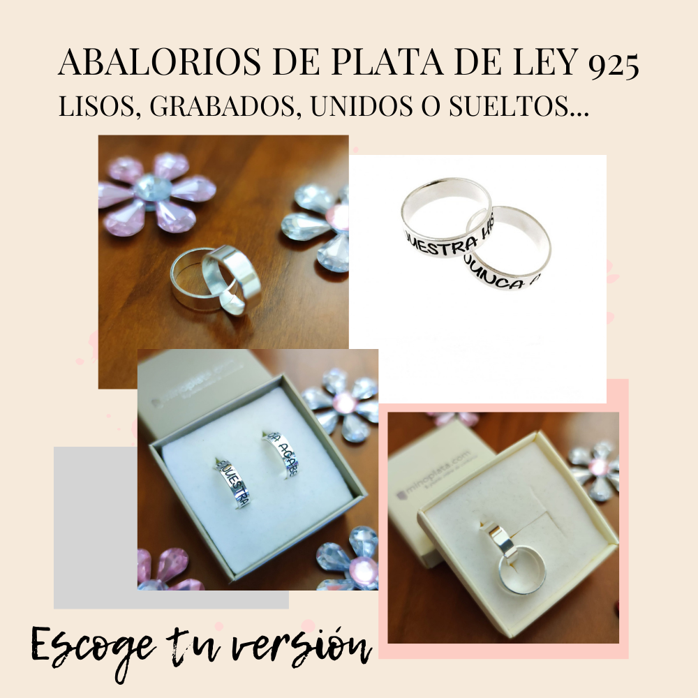Pareja de abalorio enamorados de Plata con frase grabada o lisos 5