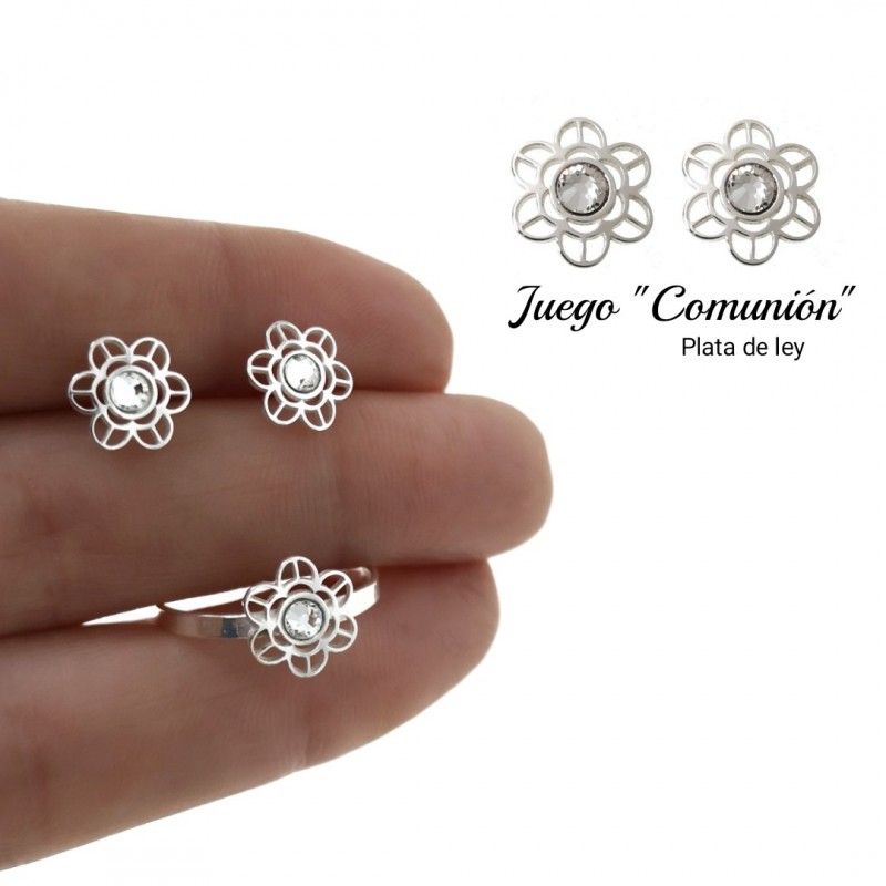 Aderezo flor de Plata de ley y Circonita para niña