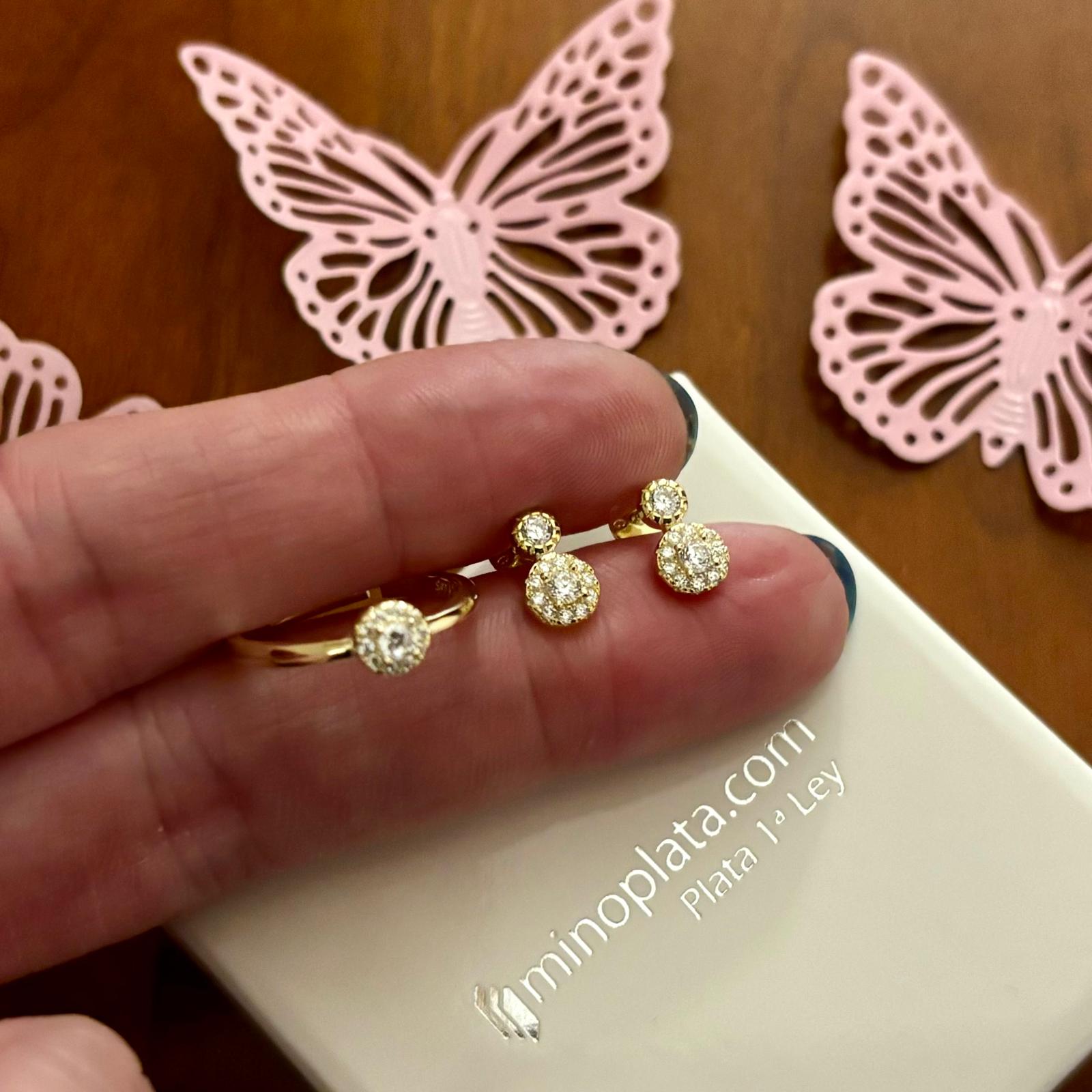 Juego Pendientes con Anillo ajustable de Plata de ley chapada en Oro y Circonitas 3