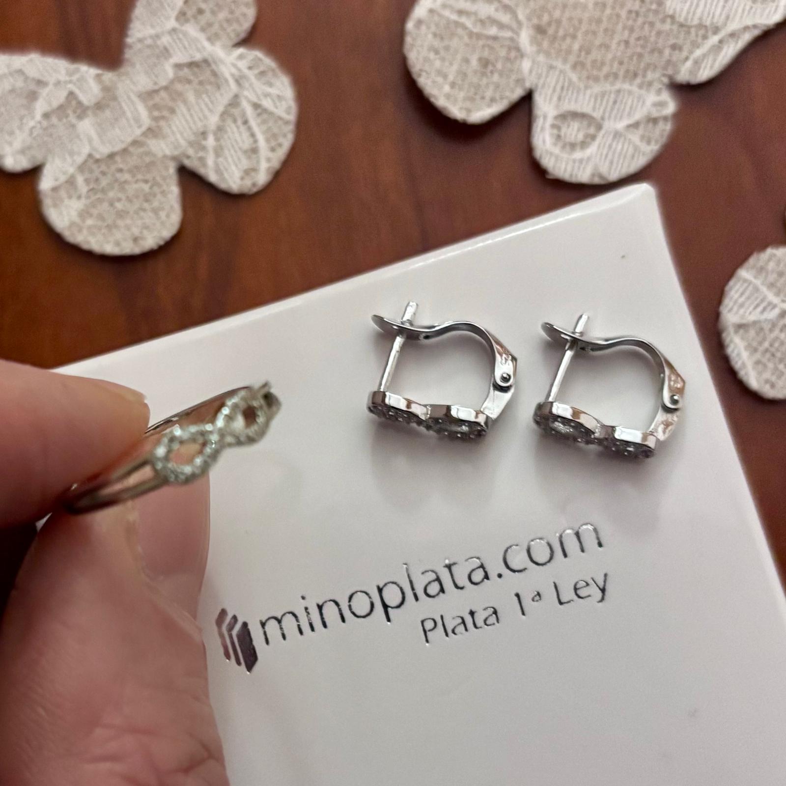 Conjunto Pendientes y Anillo ajustable infinito de Plata rodiada con Circonitas para niña 4
