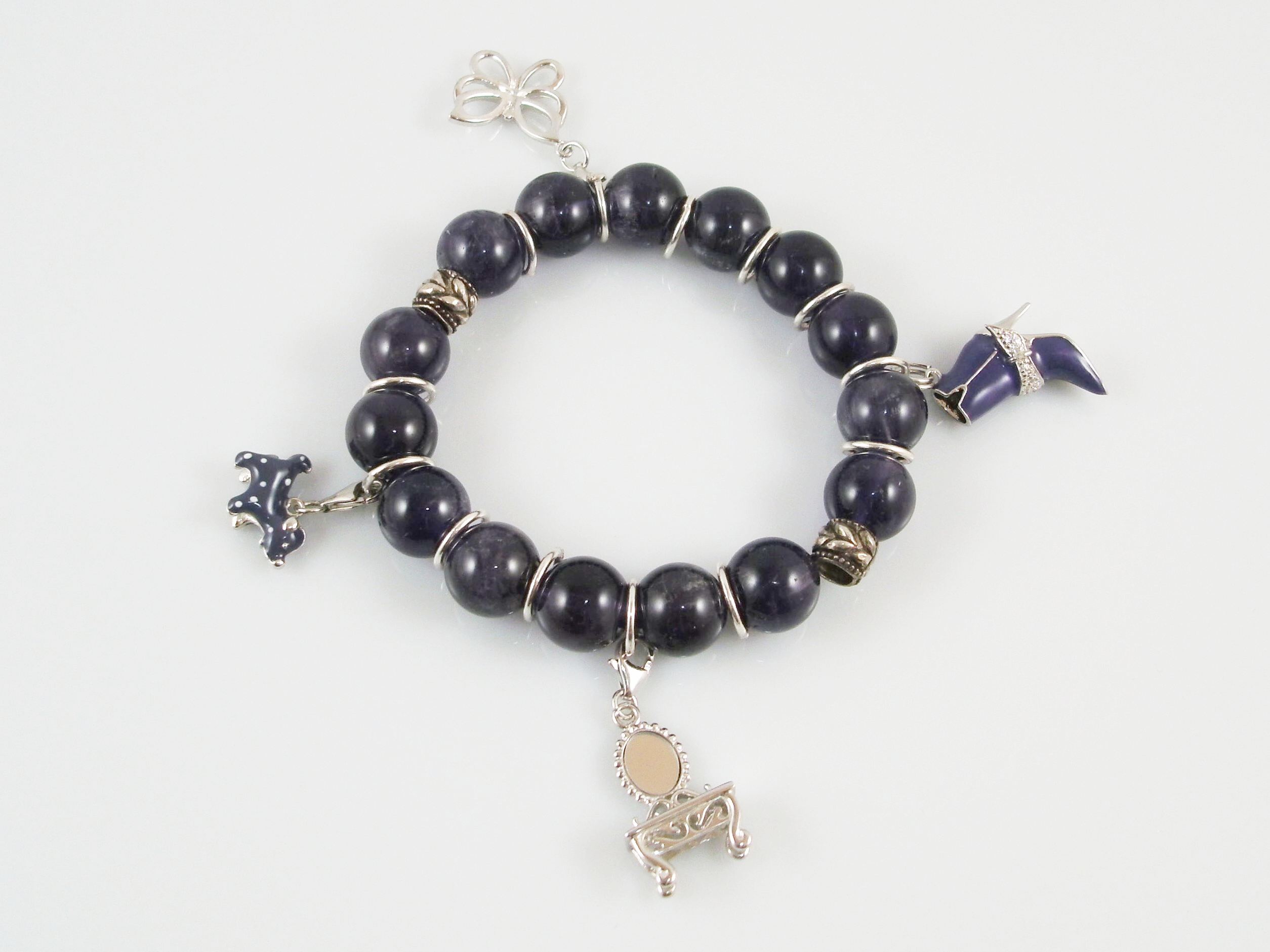 Pulsera amatista con charms de plata de ley