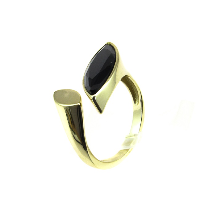 Anillo abierto de Plata dorada para mujer con piedra negra