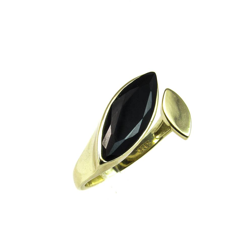 Anillo abierto de Plata dorada para mujer con piedra negra 1