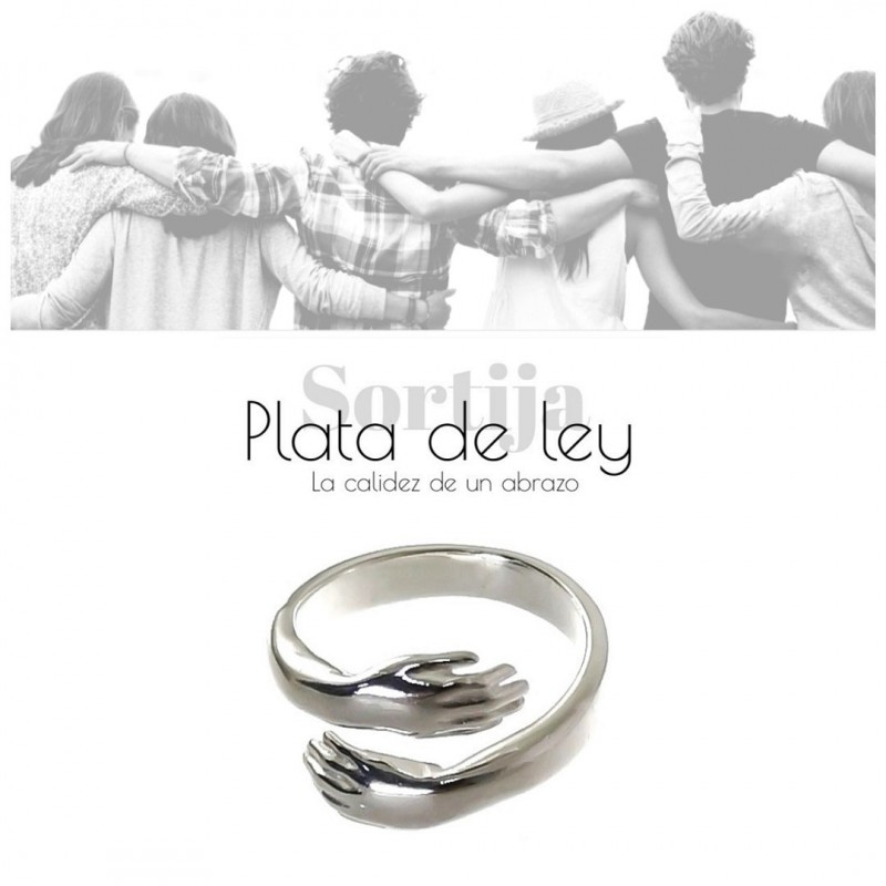 Sortija unisex ajustable abrazo de Plata de ley 1