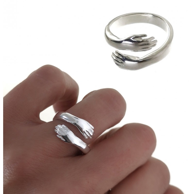 Sortija unisex ajustable abrazo de Plata de ley 2