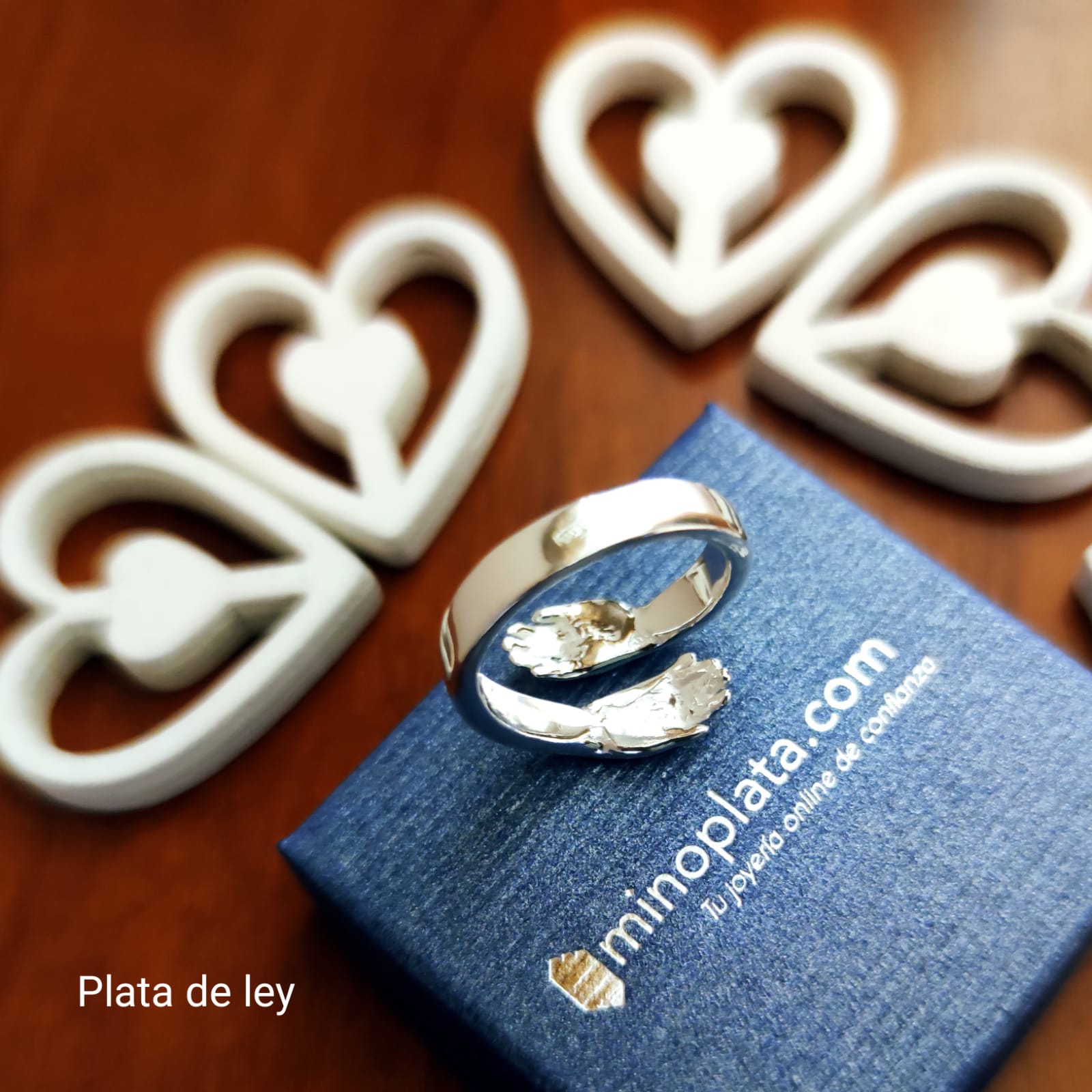 Sortija unisex ajustable abrazo de Plata de ley 4