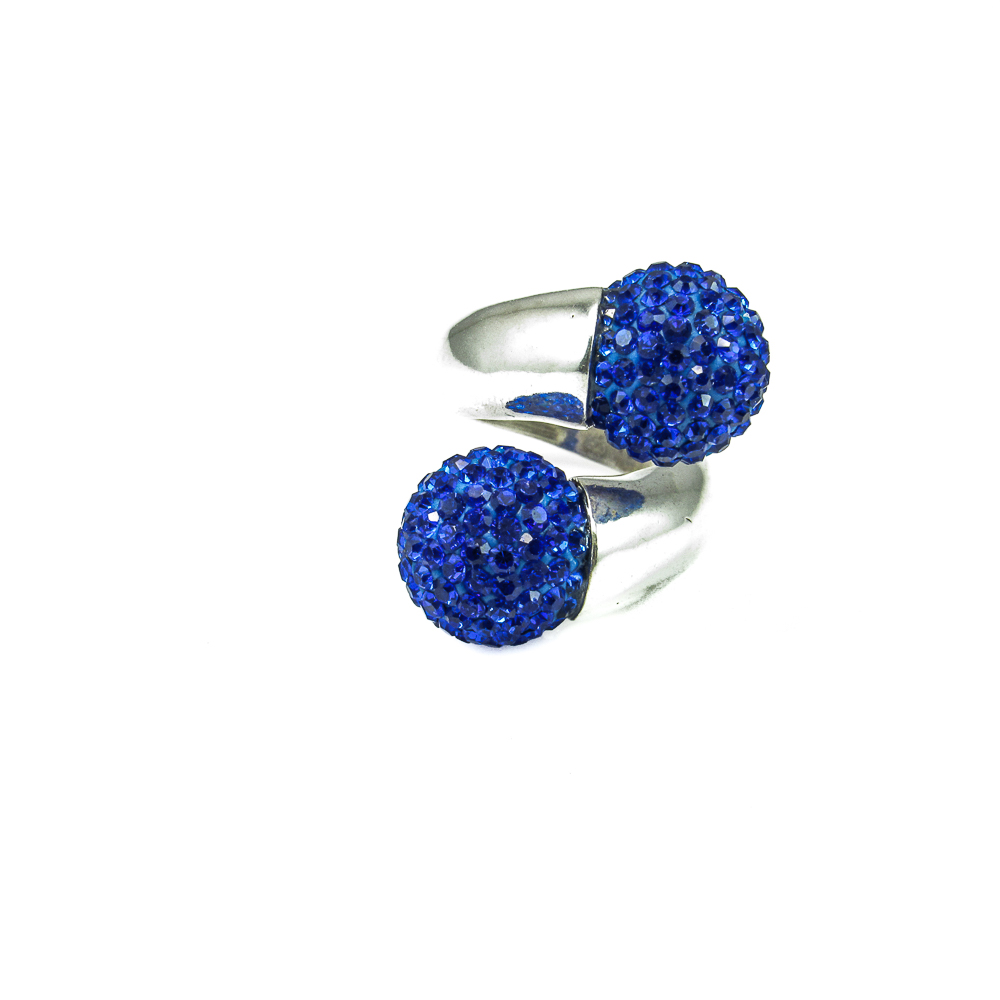 Sortija de Plata de Ley con bolas de cristal Azules