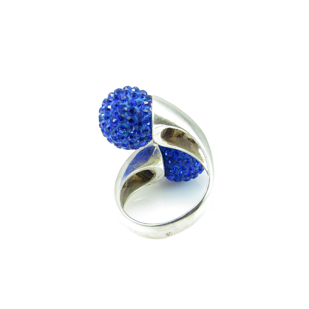 Sortija de Plata de Ley con bolas de cristal Azules 3