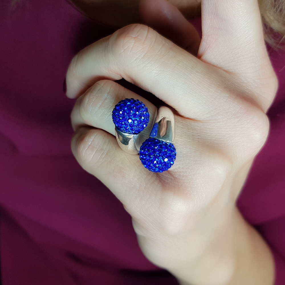 Sortija de Plata de Ley con bolas de cristal Azules 4