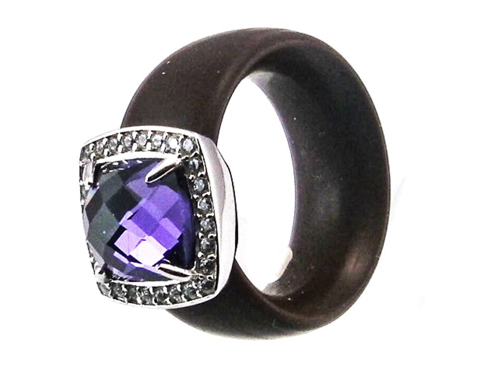 Anillo mujer de caucho marron con Plata rodiada y Circonitas 1