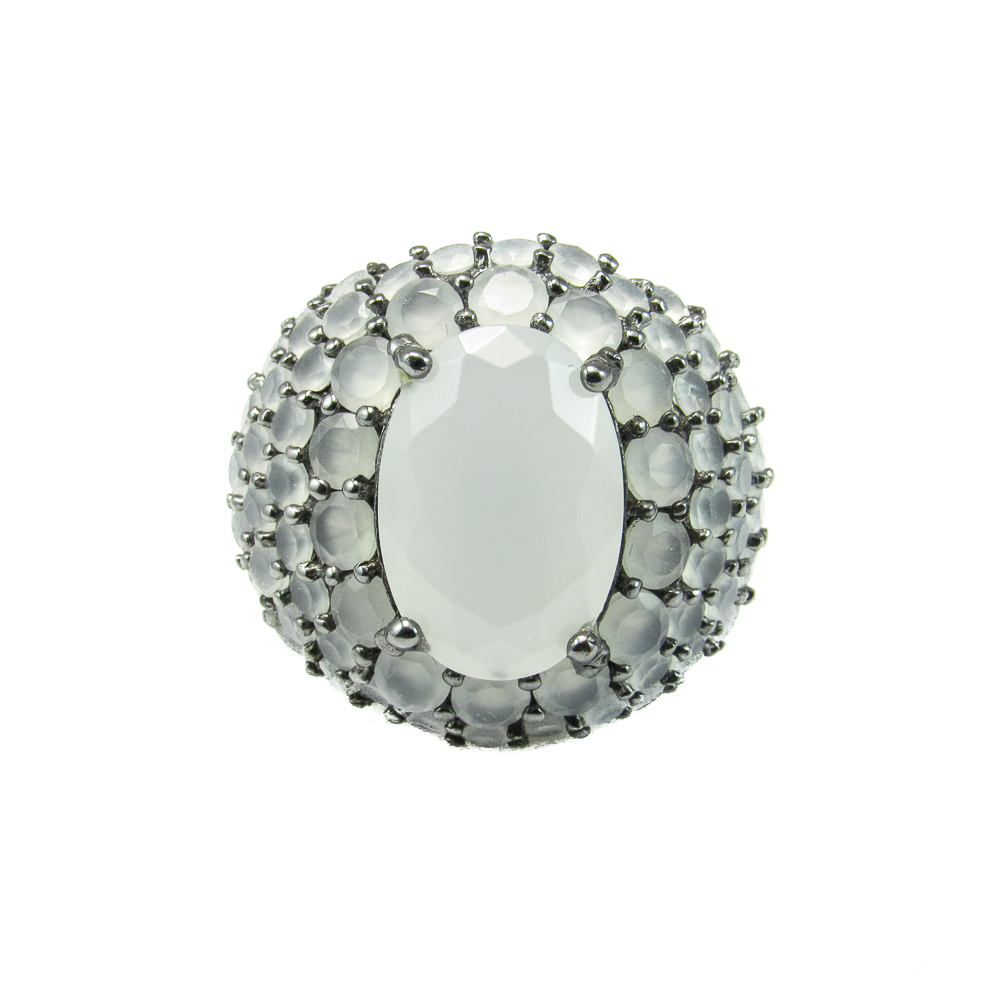Sortija de Plata y Rutenio negro con cristal blanco