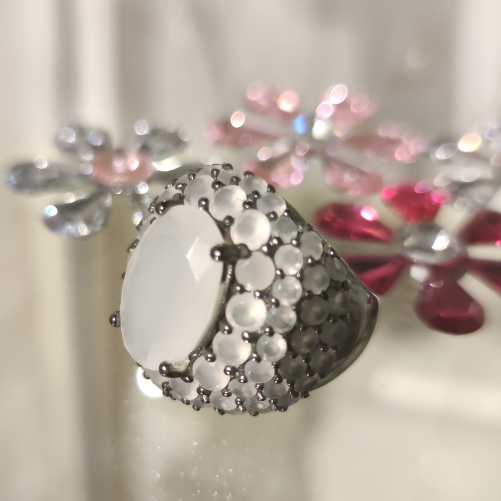 Sortija de Plata y Rutenio negro con cristal blanco 4