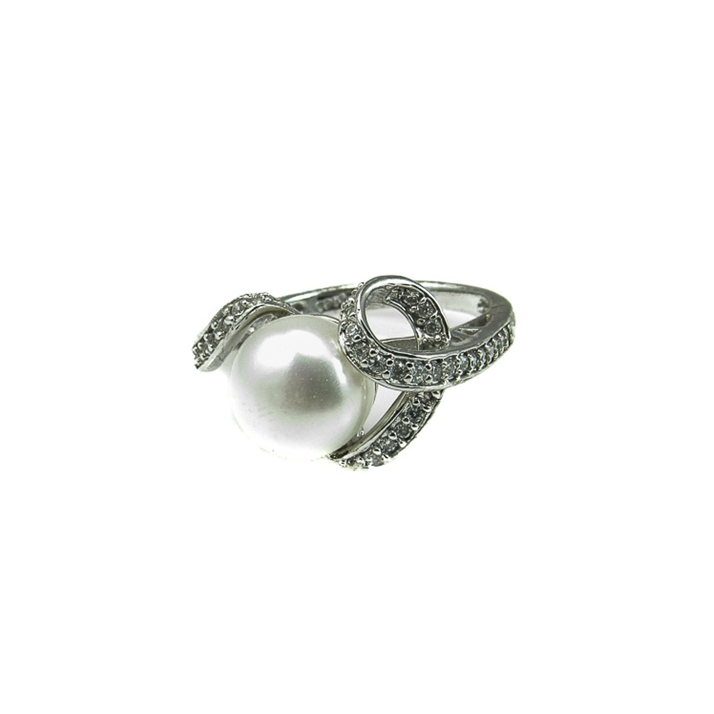 Sortija Plata rodiada con Perla cultivada y Circonitas